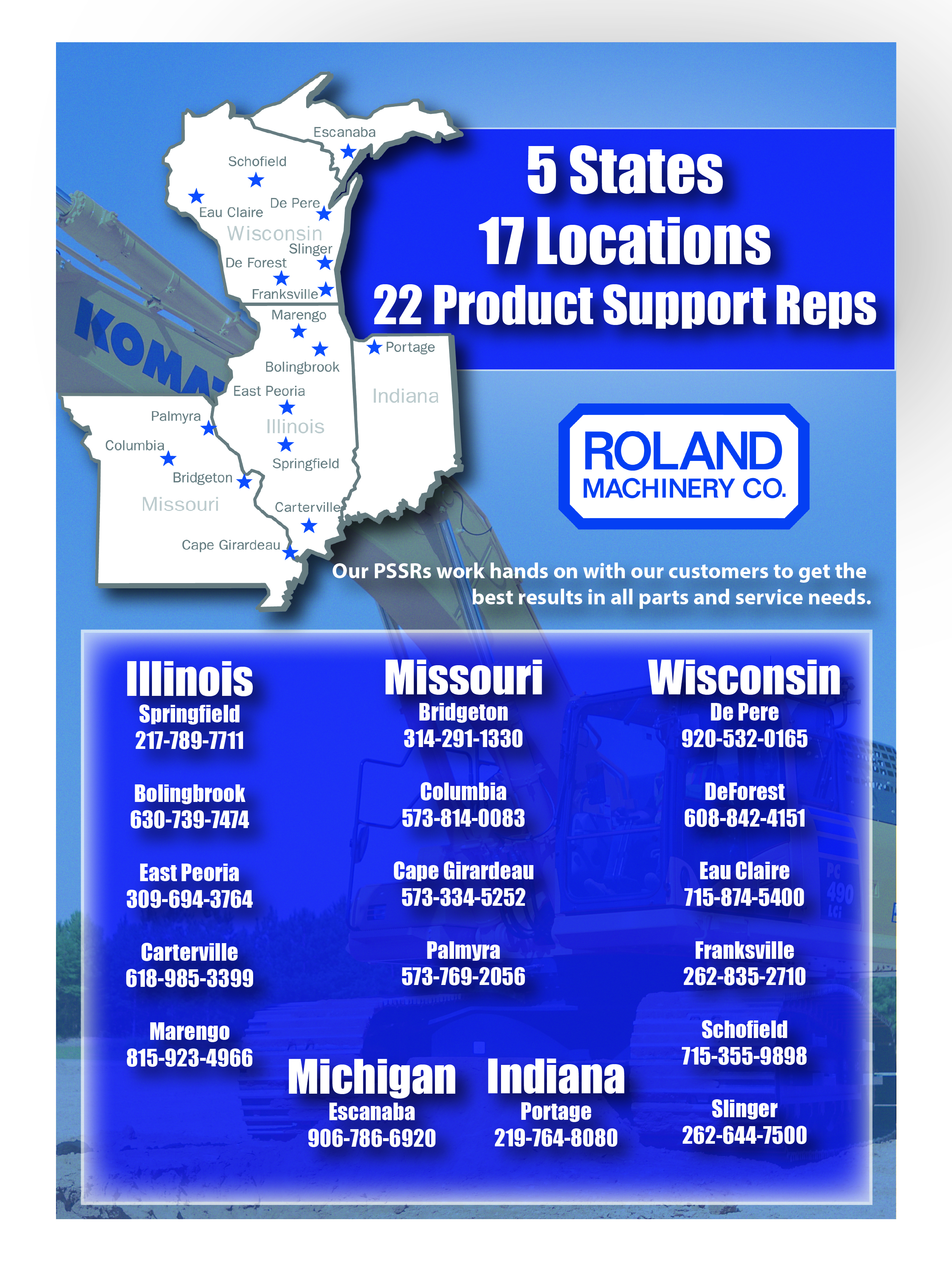 5 states 15 locations 22 product support reps